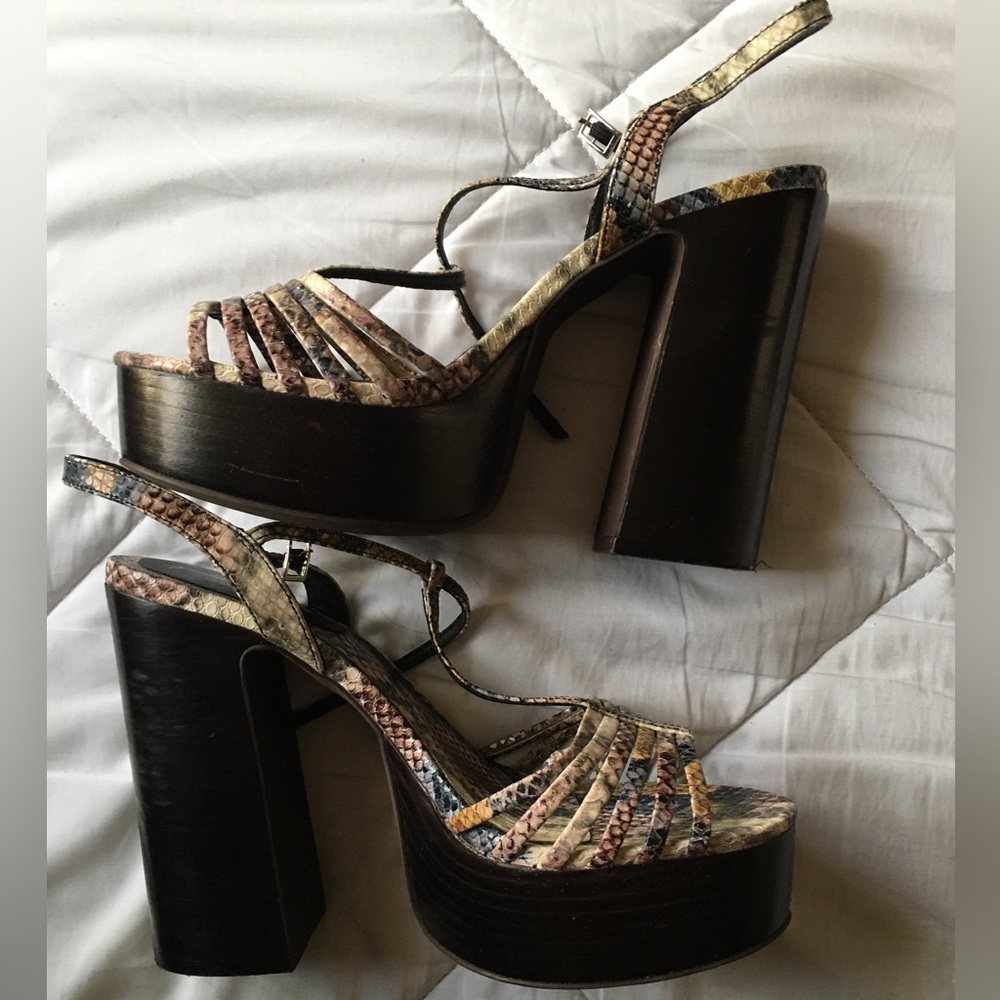 Jeffrey Campbell x Free People Platform Snakeskin 70s Strappy Block Heels 🐍 - Picture 8 of 14